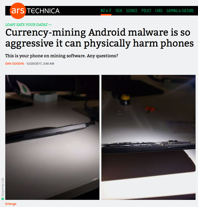 Một chiếc smartphone bị phù pin, bật cả nắp lưng do mã độc tiền ảo