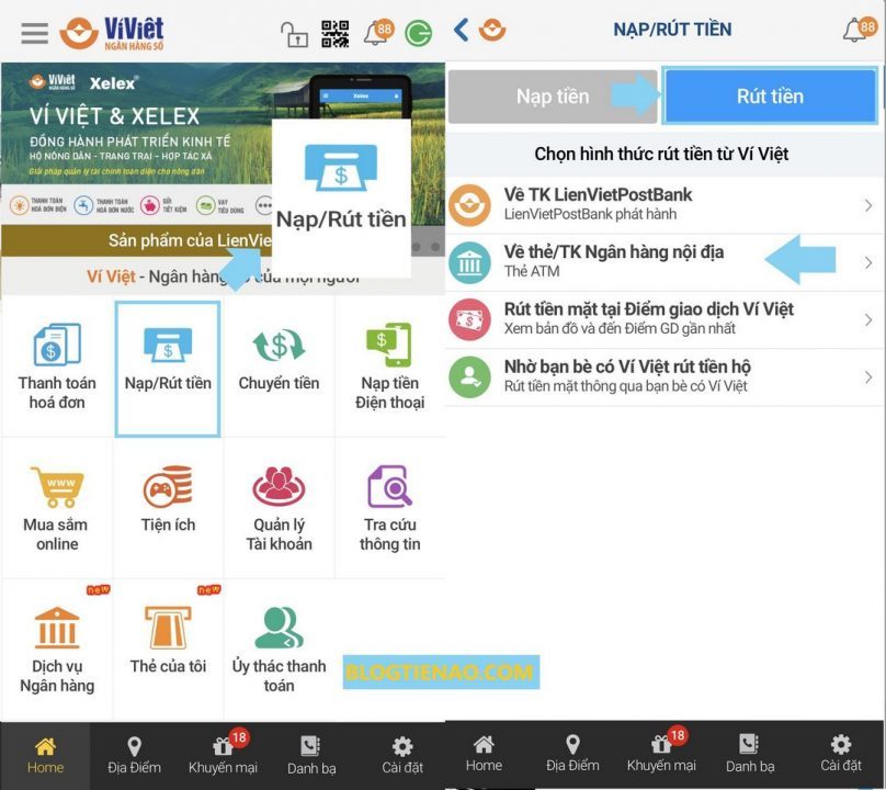 Rút tiền từ Ví Việt về thẻ ATM