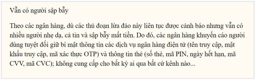 ngân hàng cảnh báo thủ đoạn lừa đảo