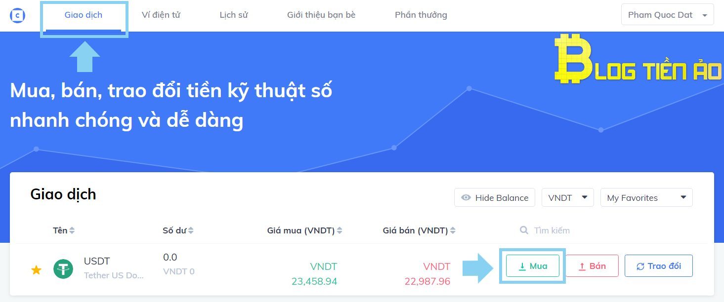 Chọn mua USDT trên sàn Coinhako