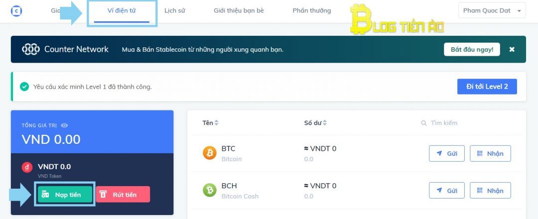 Nạp VND để mua bán USDT trên sàn Coinhako