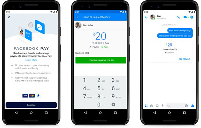 Facebook Pay hiện chỉ có mặt trên ứng dụng Facebook và Messenger tại Mỹ /// Ảnh: Facebook