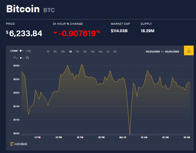 Chỉ số giá bitcoin hôm nay (29/3) (nguồn: CoinDesk)